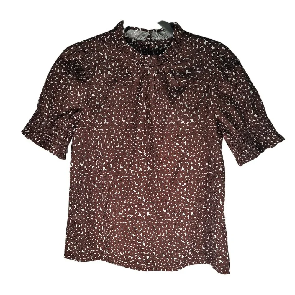 J Crew Smocked cotton poplin puff-sleeve top in mocha floral